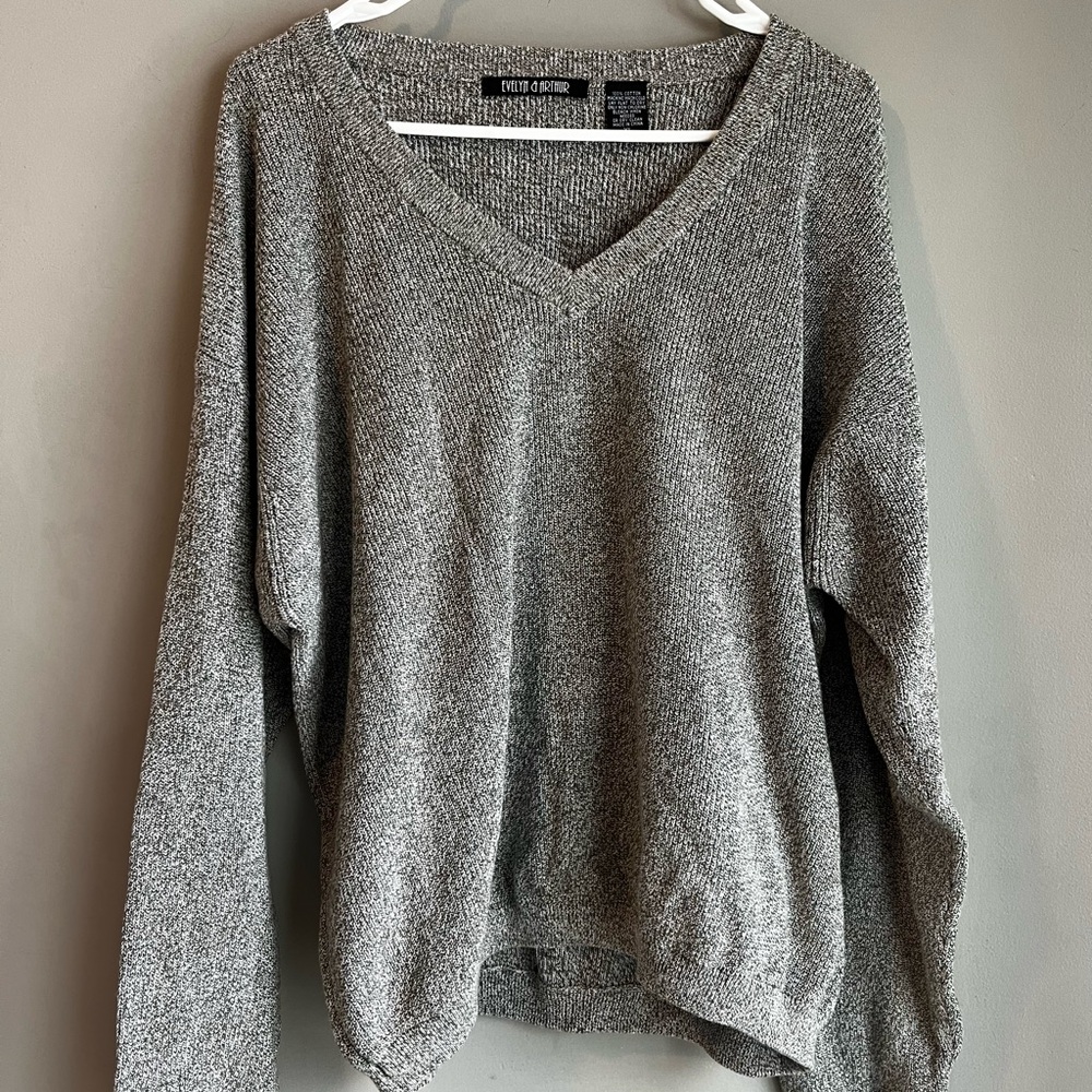 Evelyn & Arthur Gray V-Neck Sweater 100% Cotton Neutral Minimalist